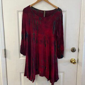 Pure Intent Woman's Plus-size Red Tie-Dye Boho/Bohemian Tunic Sz 1X